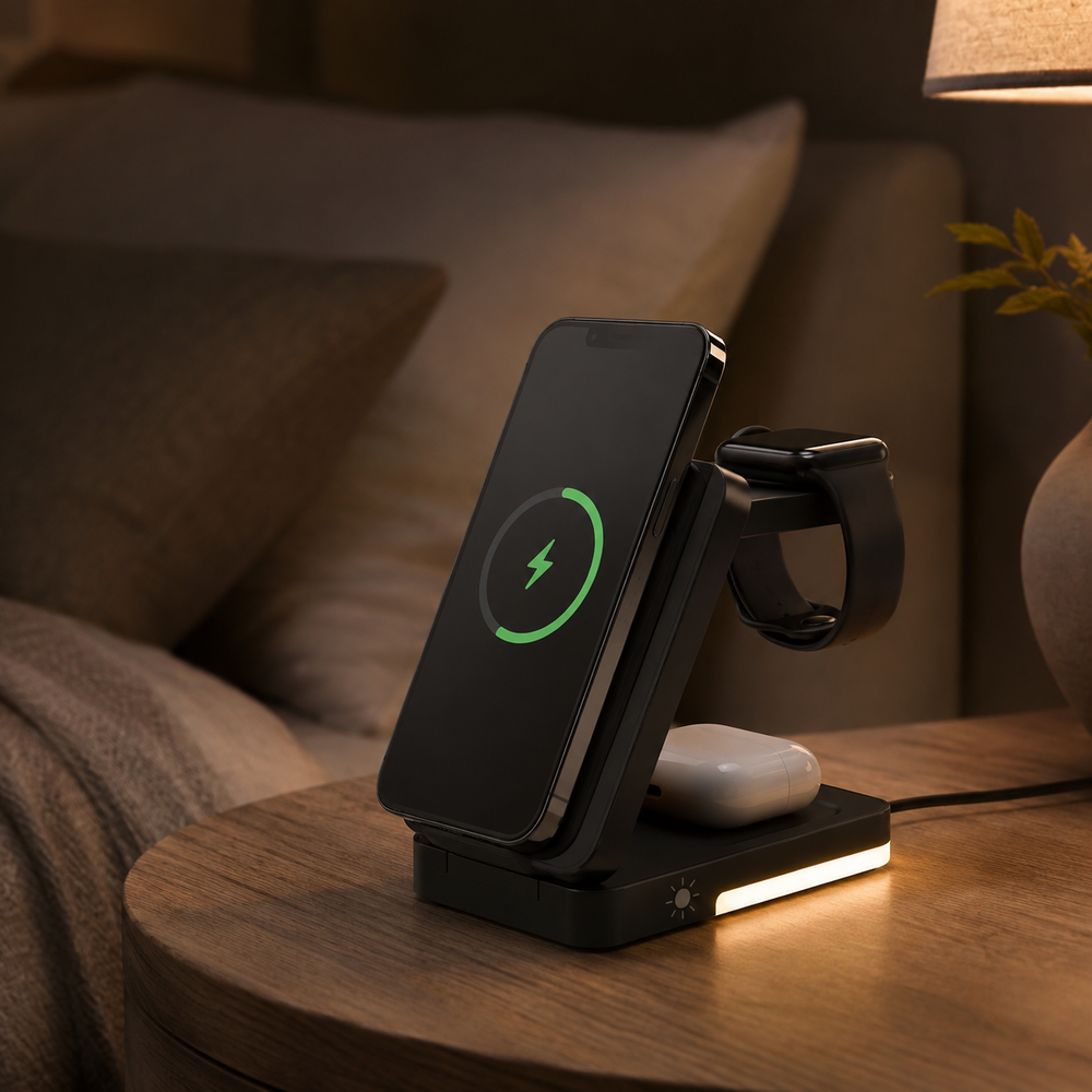 SORIVO FoldCharge 3-in-1 Schwarz – Nachttisch
