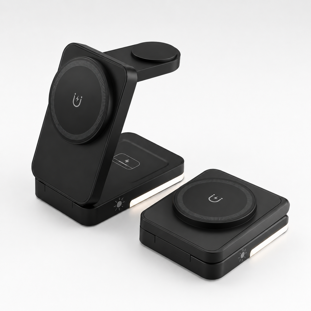 SORIVO FoldCharge 3-in-1 Schwarz – geöffnet und gefaltet