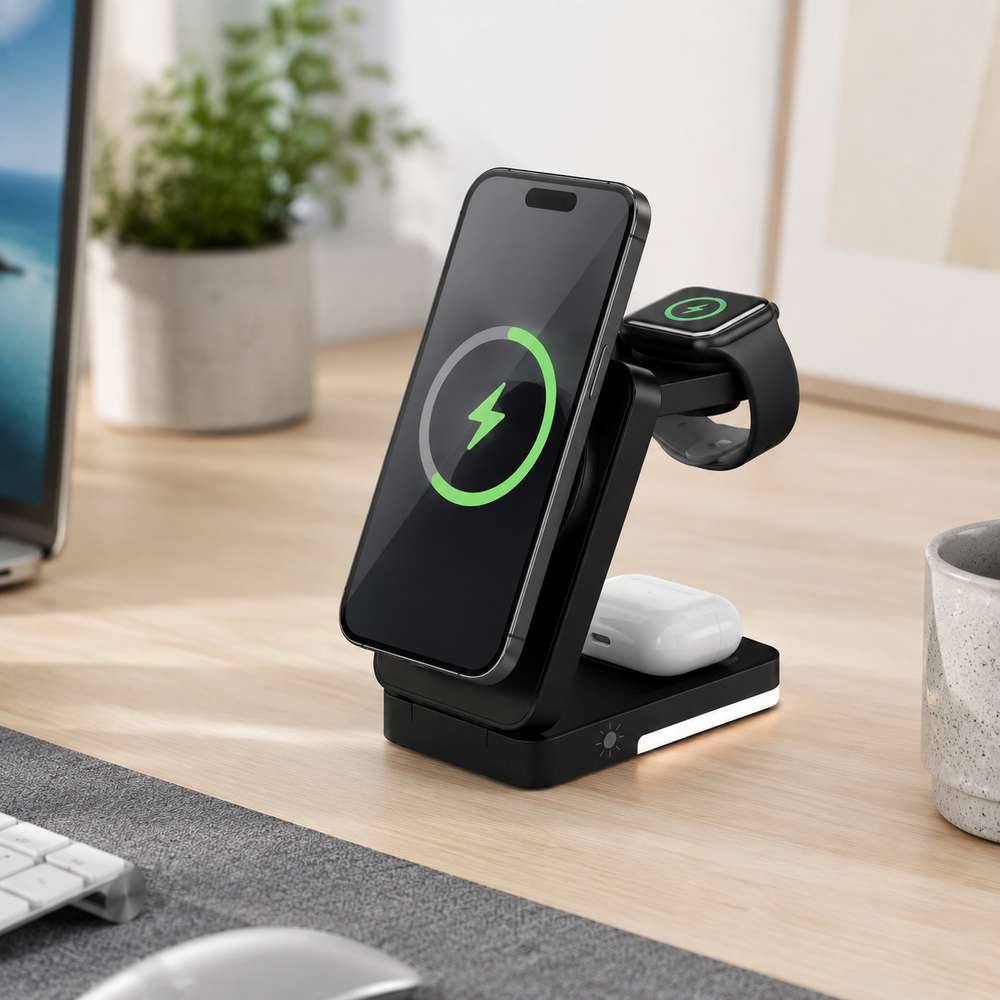 SORIVO FoldCharge 3-in-1 Schwarz – Schreibtisch