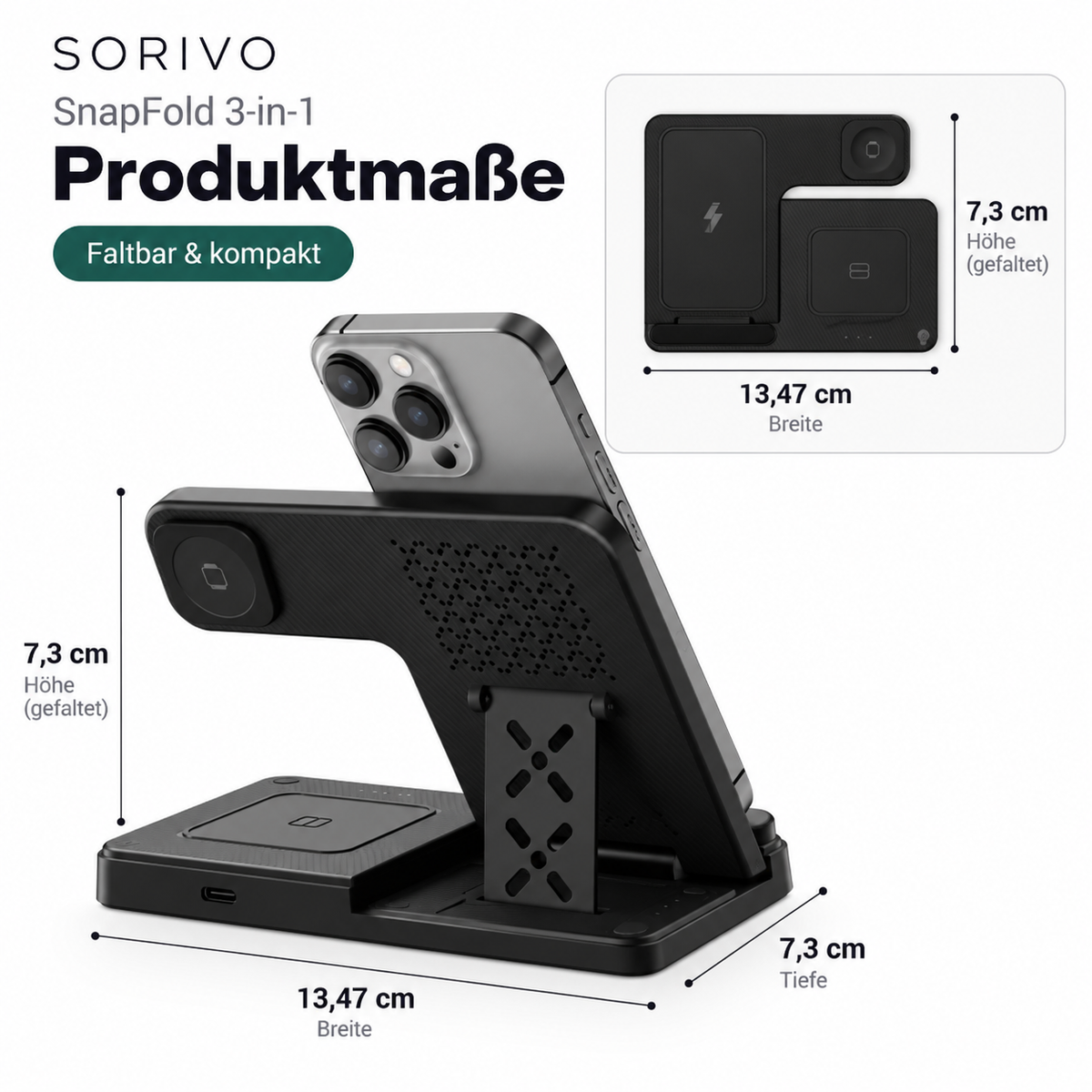 SORIVO SnapFold 3-in-1 – Produktmaße im gefalteten Design