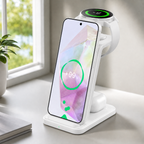 SORIVO TrioDock Weiß mit Samsung Smartphone, Galaxy Watch und Earbuds