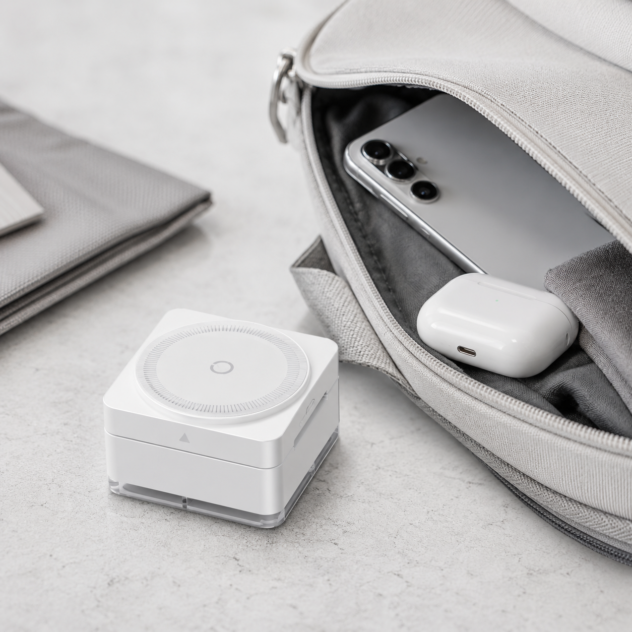 Kompakte weiße 3-in-1 Ladestation für Reisen
